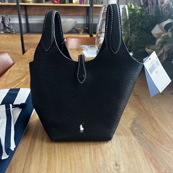 Ralph Lauren Polo Play small leather tote / crossbody bag in black leather NWT - Picture 7 of 13